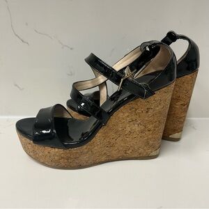jimmy Choo Black Patent Leather Wedge Sandals
